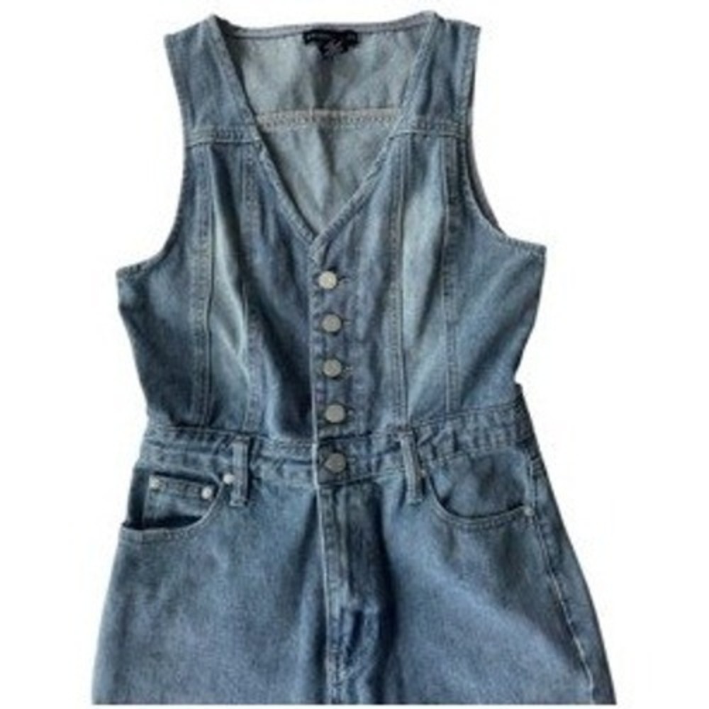 Sincerely Jules Denim Jumpsuit Wide Leg Button Front Sleeveless Women's Size S